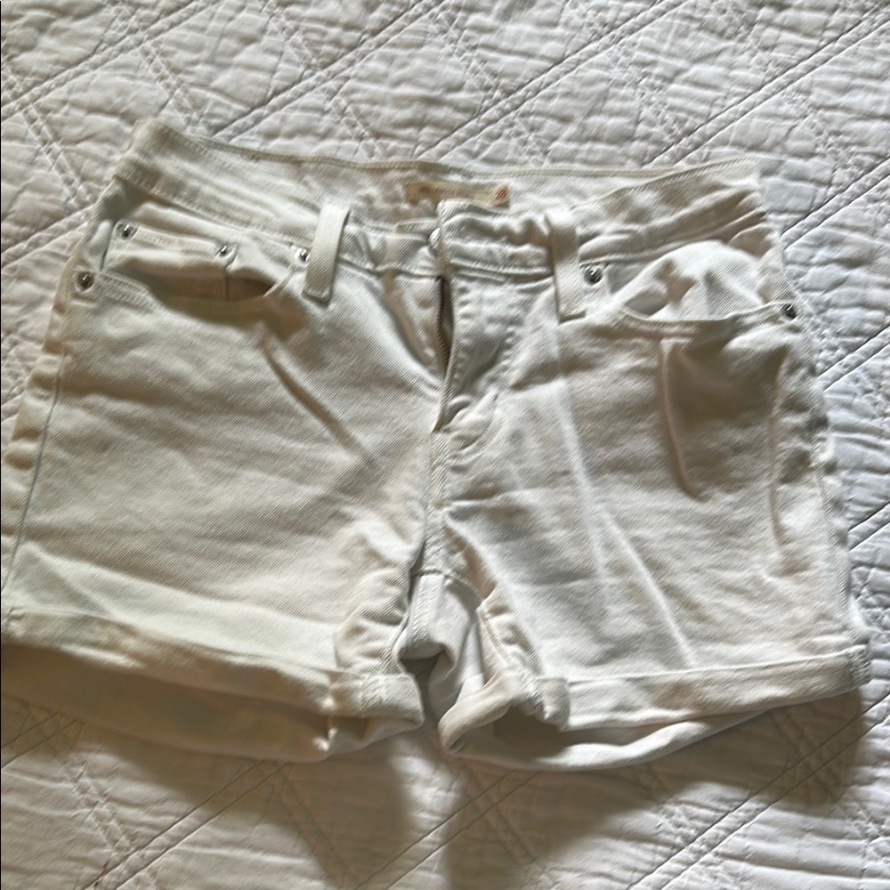 Levi's White Jean Shorts Distressed Hem Casual